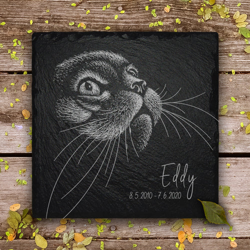 Katzengrabstein mit Foto-Gravur auf Schiefertafel von MEMORIAM
