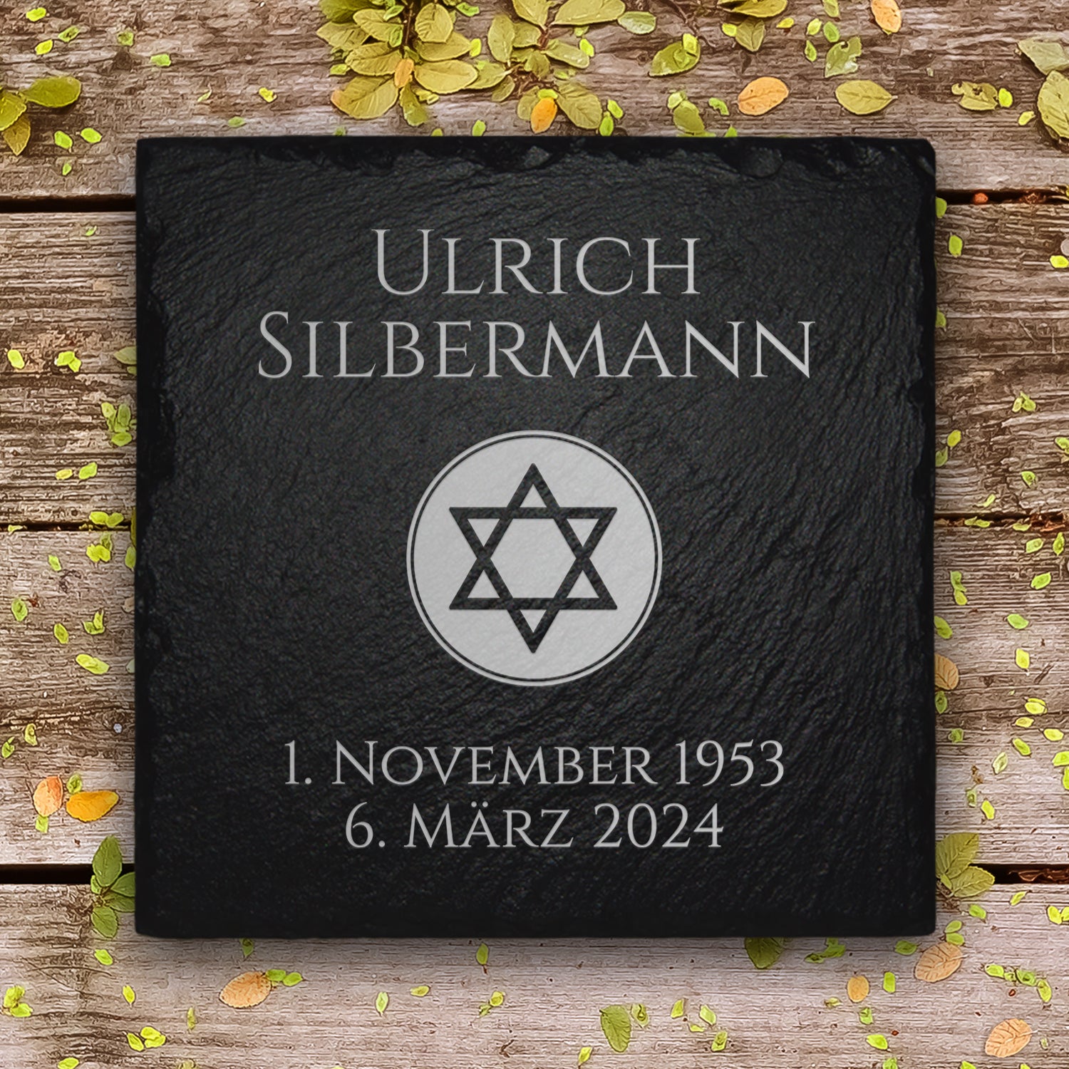 Grab- & Gedenkstein Davidstern 20x20 cm inkl. Inschrift von MEMORIAM.