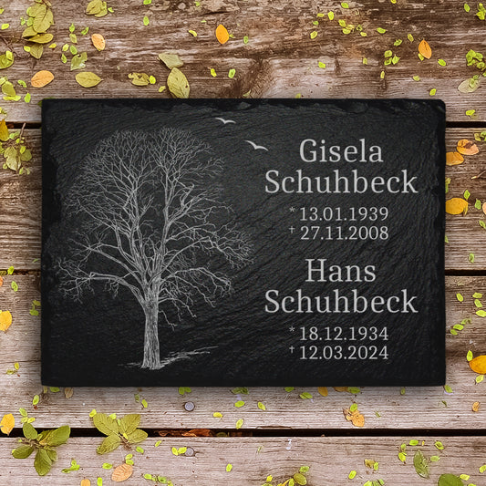 Doppelgrabstein fuer Familiengrab mit Baum Design in 30x40 cm | Memoriam
