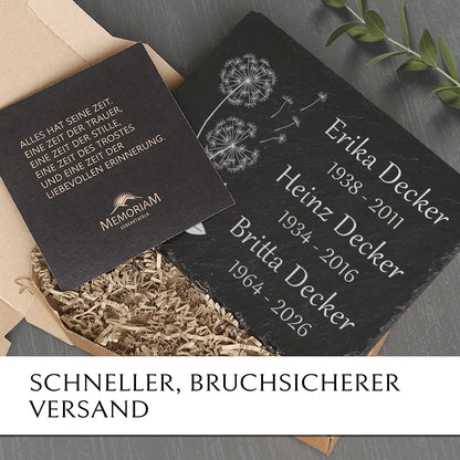 Günstige Familiengrab Grabplatte Pusteblume online kaufen mit MEMORIAM Gedenktafeln.