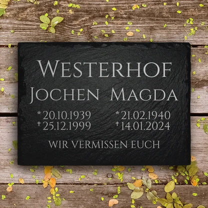 Familiengrab Grabplatte 40x30 cm. Aus Schiefer mit Inschrift. Von MEMORIAM Gedenktafeln.