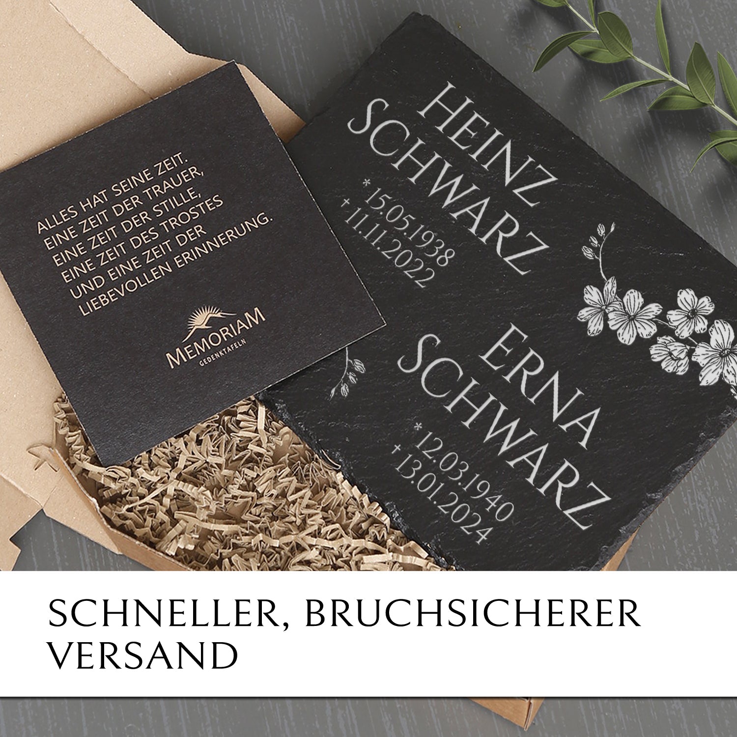 Familiengrabstein 30x40 online bestellen. Mit Blütenzweig Gravur | MEMORIAM.