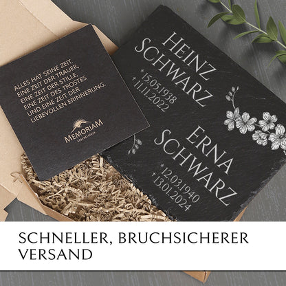 Familiengrabstein 30x40 online bestellen. Mit Blütenzweig Gravur | MEMORIAM.