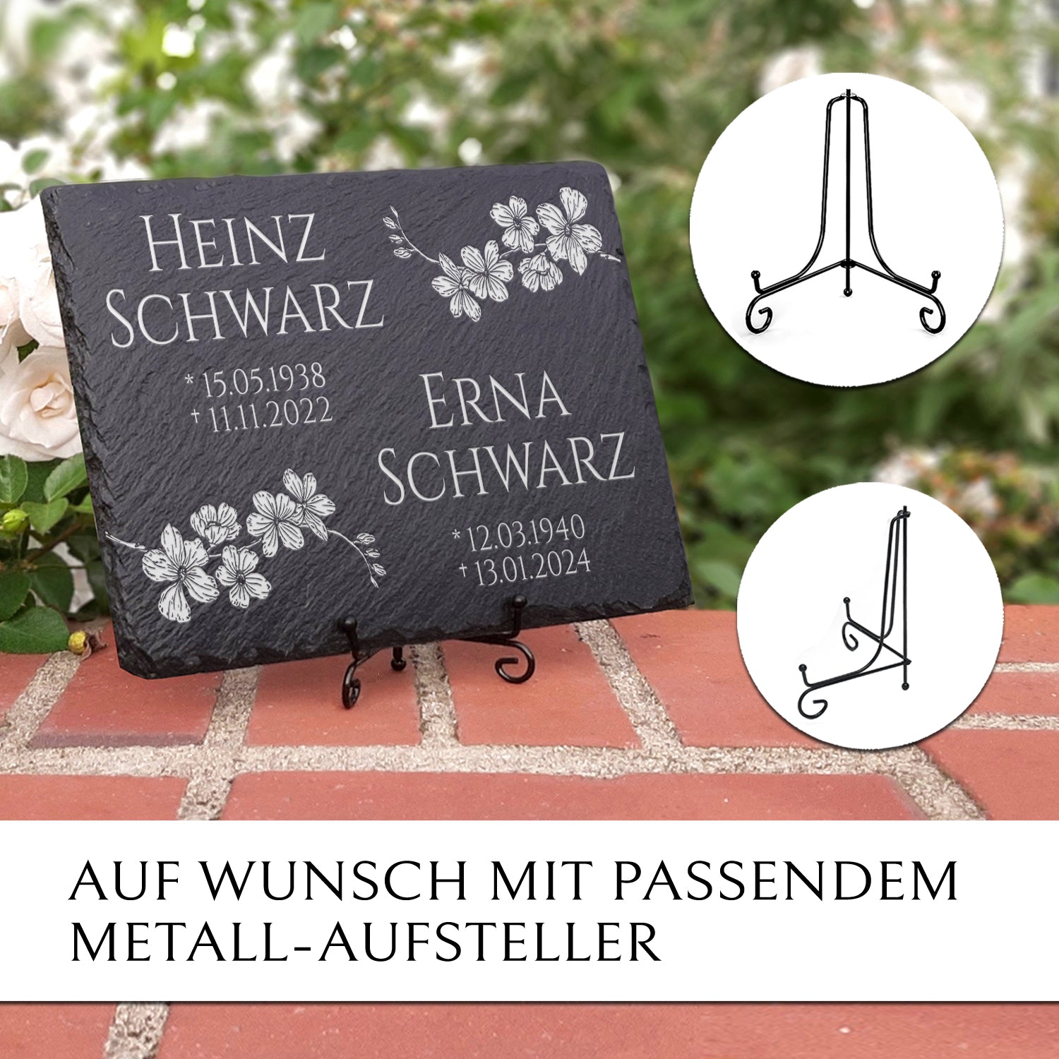 Familiengrab Platte 30x20. Inkl. Blütenzweig Gravur | MEMORIAM.