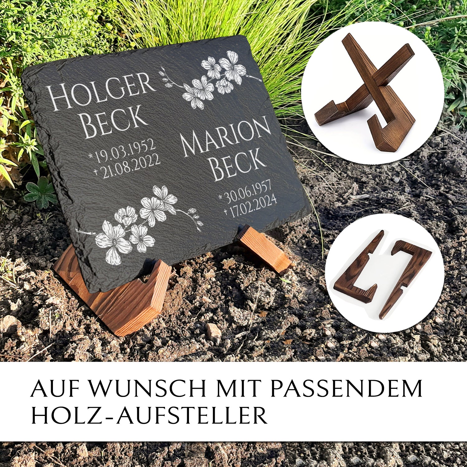 Familiengrabstein 30x40. Mit Beschriftung & Blütenzweig | MEMORIAM.