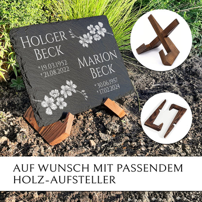 Familiengrabstein 30x40. Mit Beschriftung & Blütenzweig | MEMORIAM.