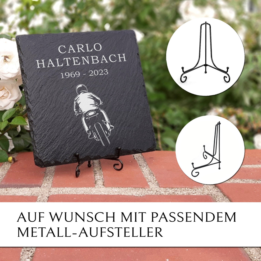Gedenk- &amp; Trauerstein mit Motorrad Gravur und Beschriftung | MEMORIAM.