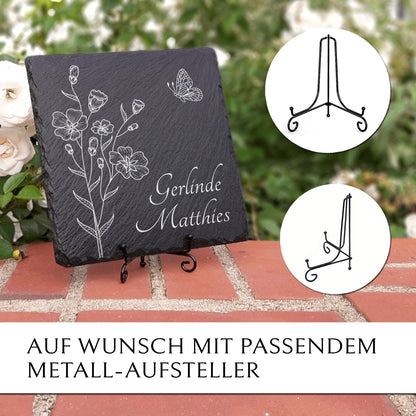 Wiesengrab Trauerstein in 20x20 cm  mit Wildwiese Gravur & Inschrift | MEMORIAM Gedenktafeln.