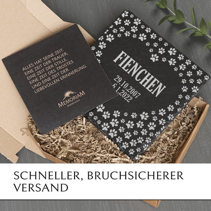 Grabstein für Hunde, Katzen und Haustiere online kaufen mit MEMORIAM Gedenktafeln.