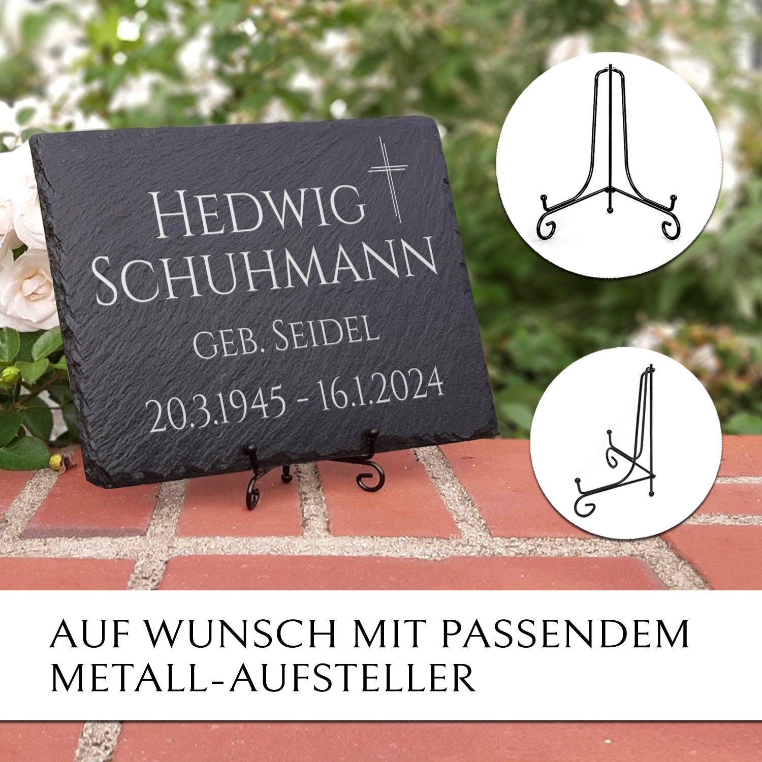 Grab- & Gedenkstein 30x20 cm inkl. Kreuz & Gravur von MEMORIAM.