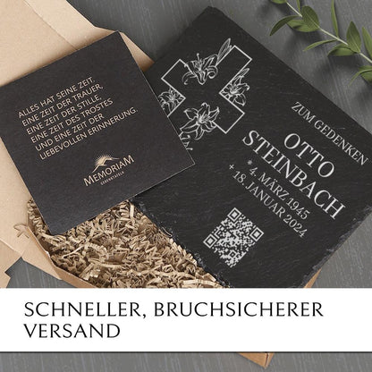 Gedenkstein Tafel inkl. QR Code Gravur günstig online bestellen | MEMORIAM Gedenktafeln