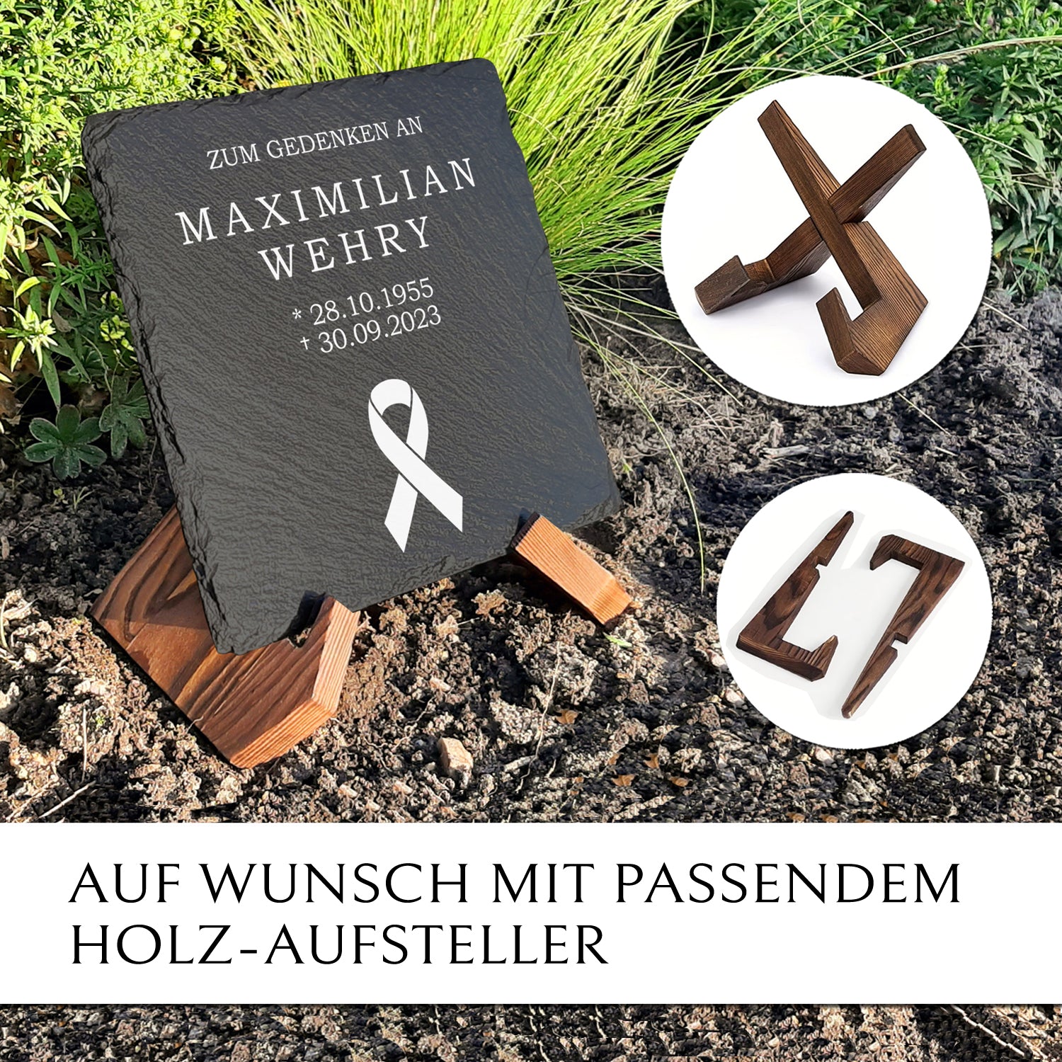 Grab Gedenktafel 25 x 25 mit Gravur & Inschrift von MEMORIAM.