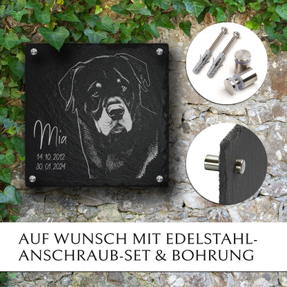Grabplatte für Hund inkl. Gravur nach Foto | MEMORIAM