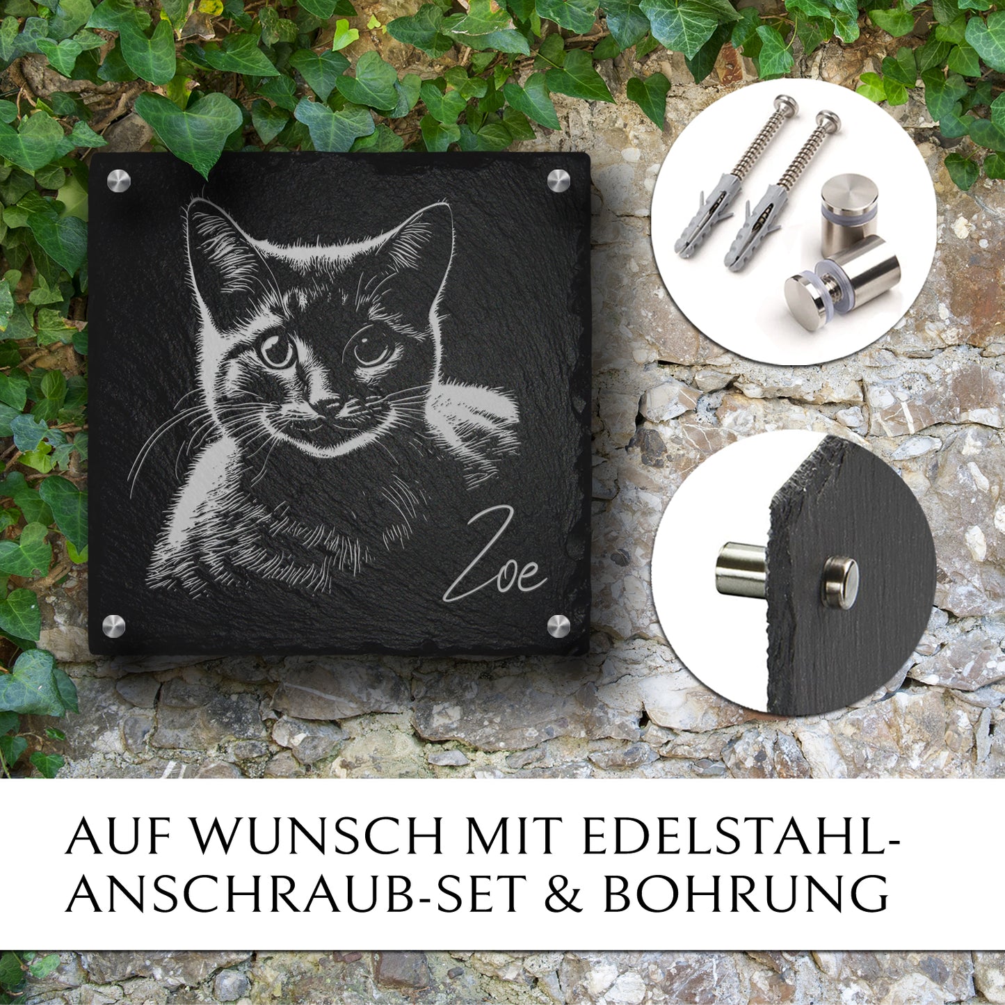Grabplatte für Katze inkl. Gravur nach Foto | MEMORIAM