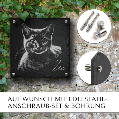 Katze Grabstein mit Foto nach Bild Vorlage  von MEMORIAM.