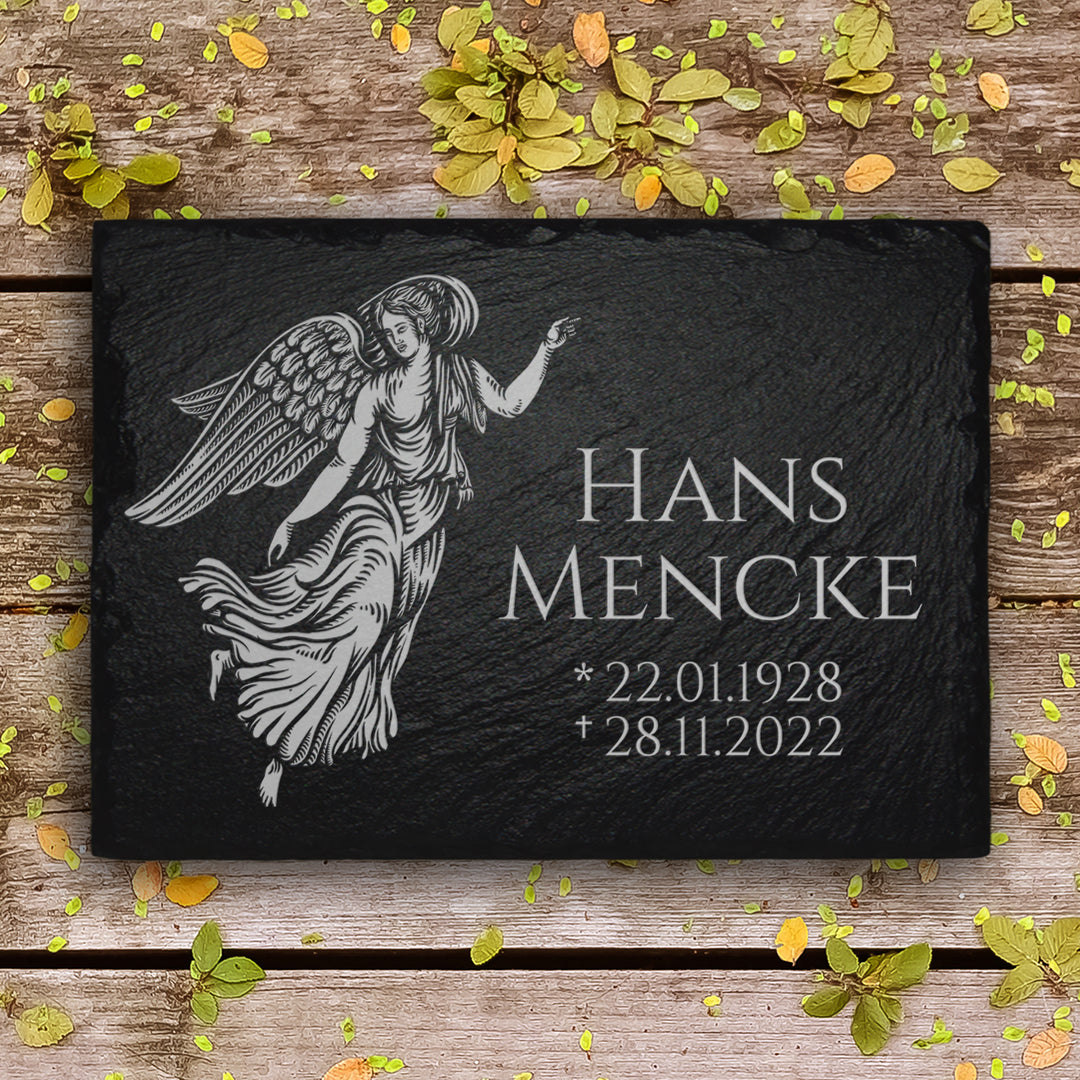 Grab Gedenktafel 20x30 cm mit Engel &amp; Inschrift von MEMORIAM.