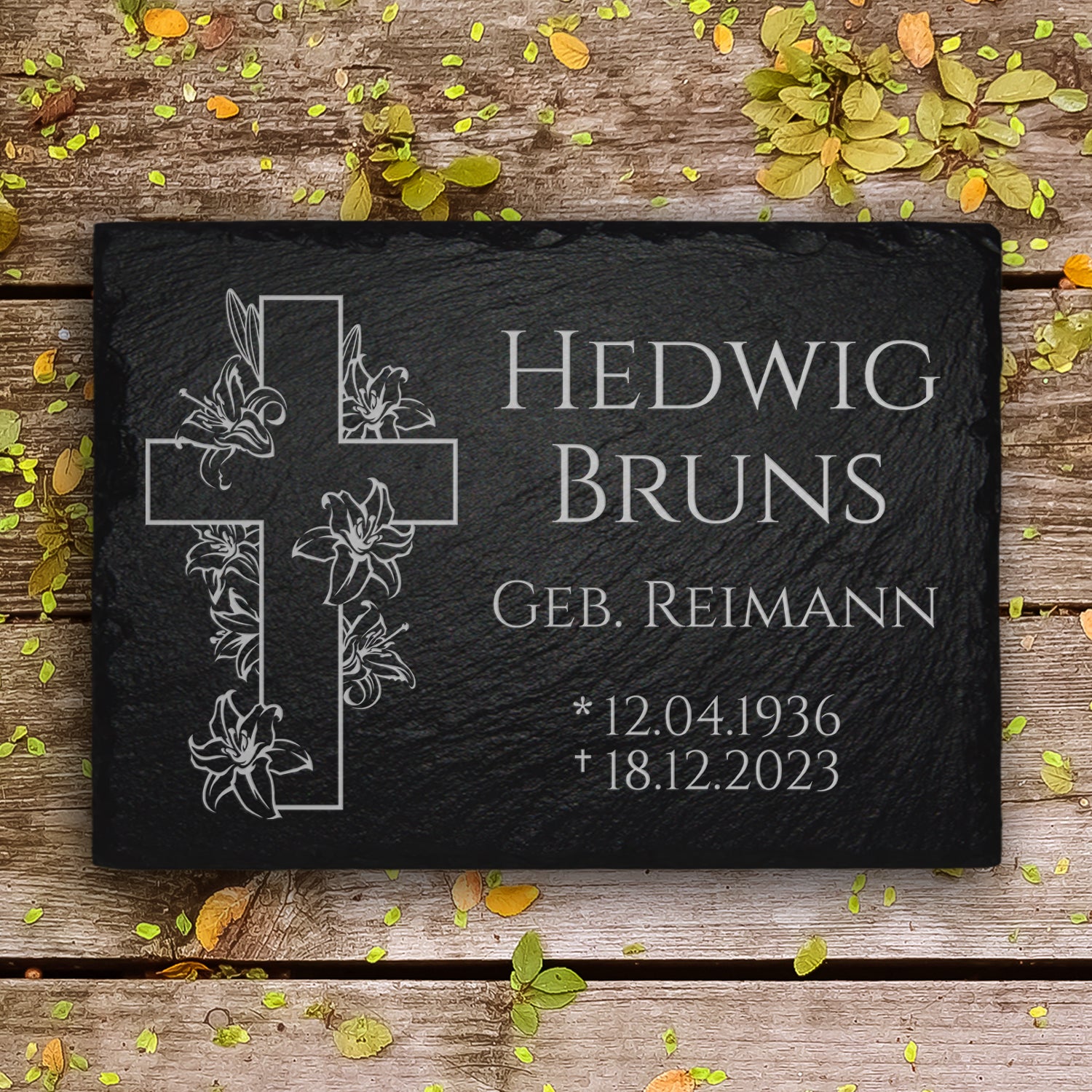 Grab Gedenktafel 20x30 cm mit Kreuz & Inschrift von MEMORIAM.