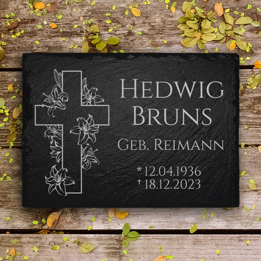Grab Gedenktafel 20x30 cm mit Kreuz & Inschrift von MEMORIAM.