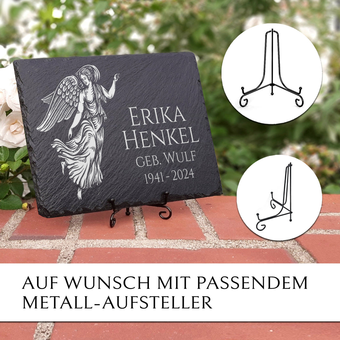 Grab Gedenktafel 30x20 cm mit Engel &amp; Gravur von MEMORIAM.