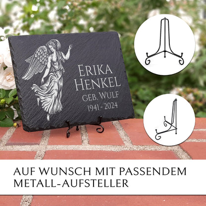 Grab Gedenktafel 30x20 cm mit Engel & Gravur von MEMORIAM.