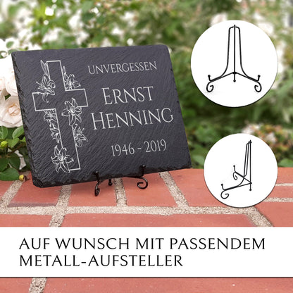 Grab Gedenktafel 30x20 cm mit Kreuz & Gravur von MEMORIAM.