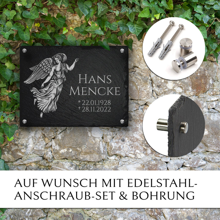 Grab Gedenktafel 40x30 cm mit Engel &amp; Text von MEMORIAM.