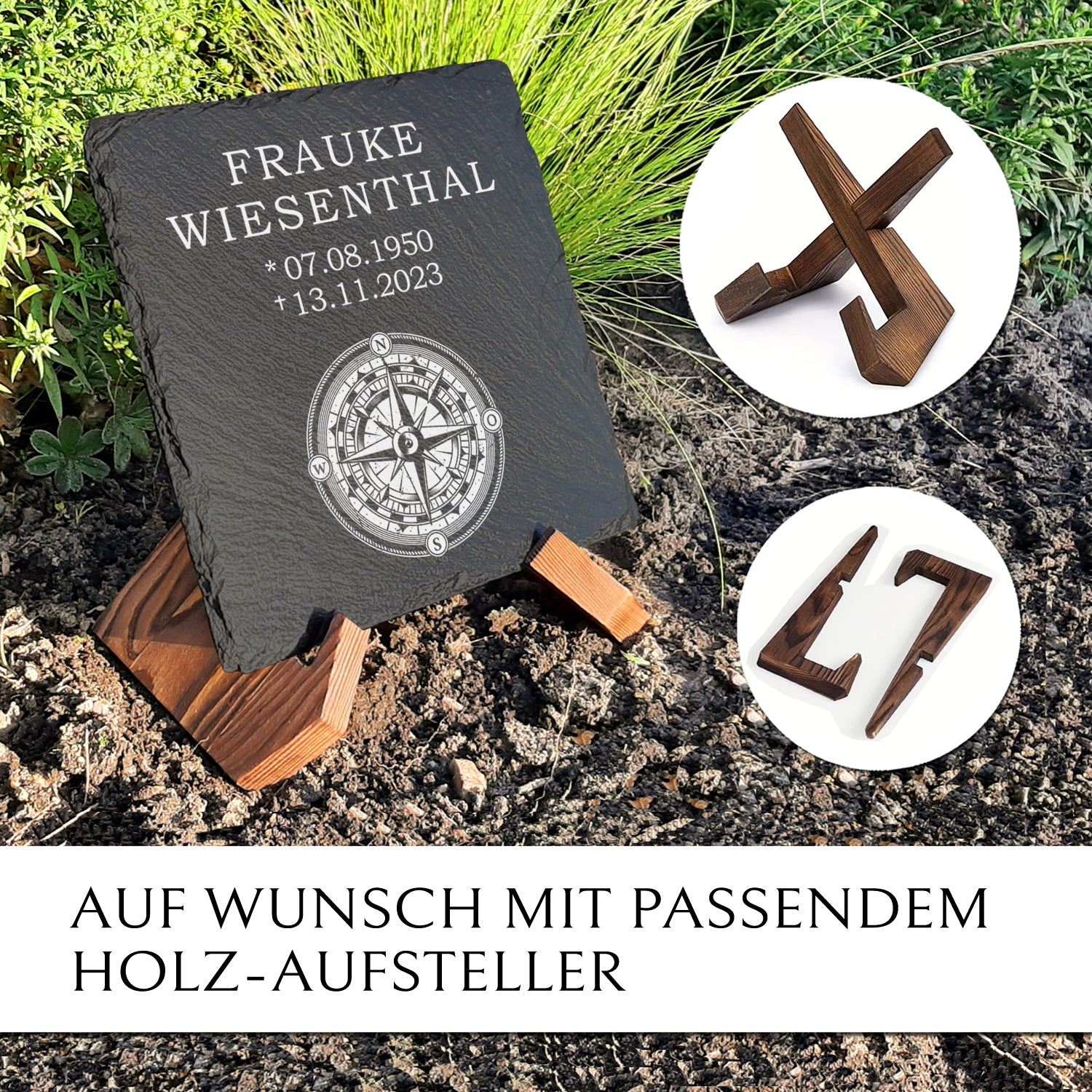 Gedenktafel für Urnengrab mit Kompass Gravur von MEMORIAM. 