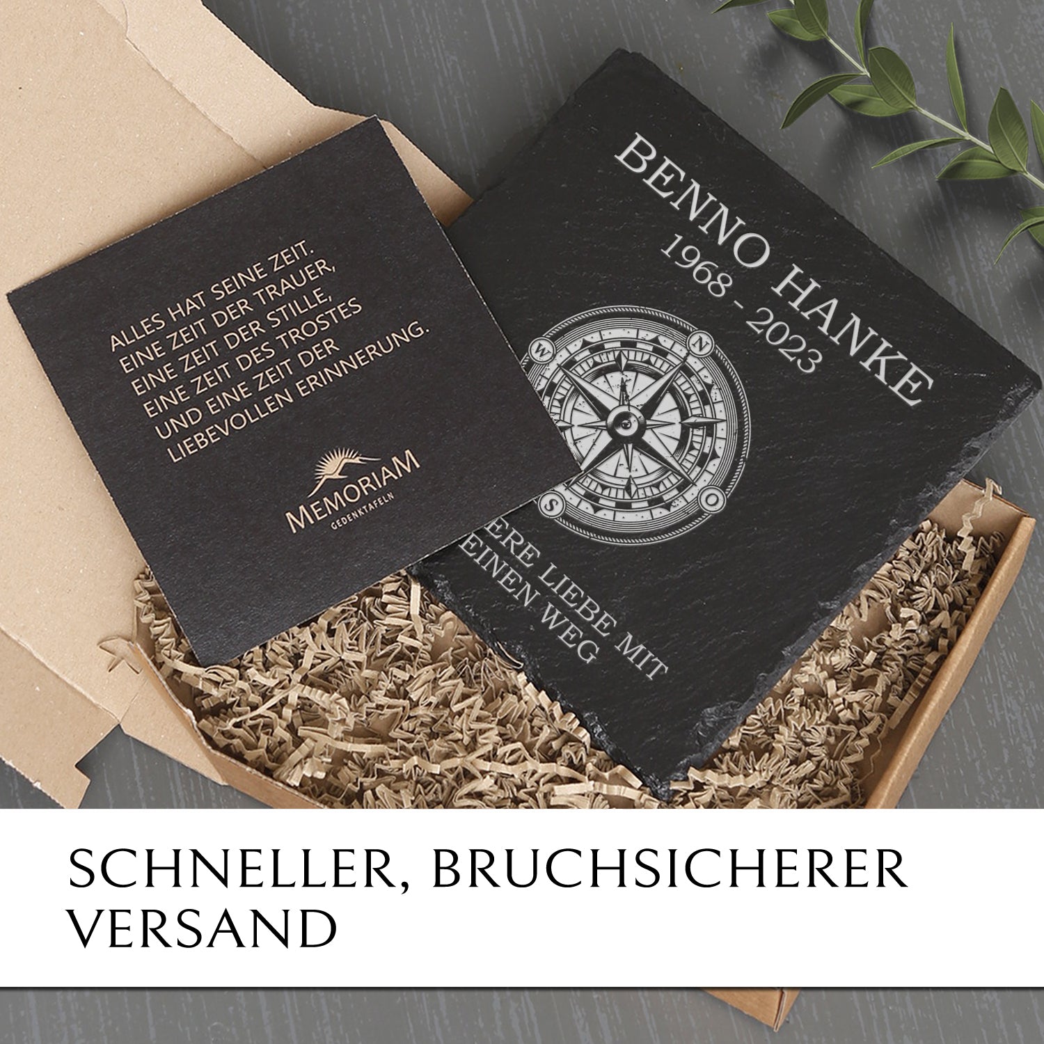 Gedenktafel Kompass für Erd- und Urnengrab | MEMORIAM. 