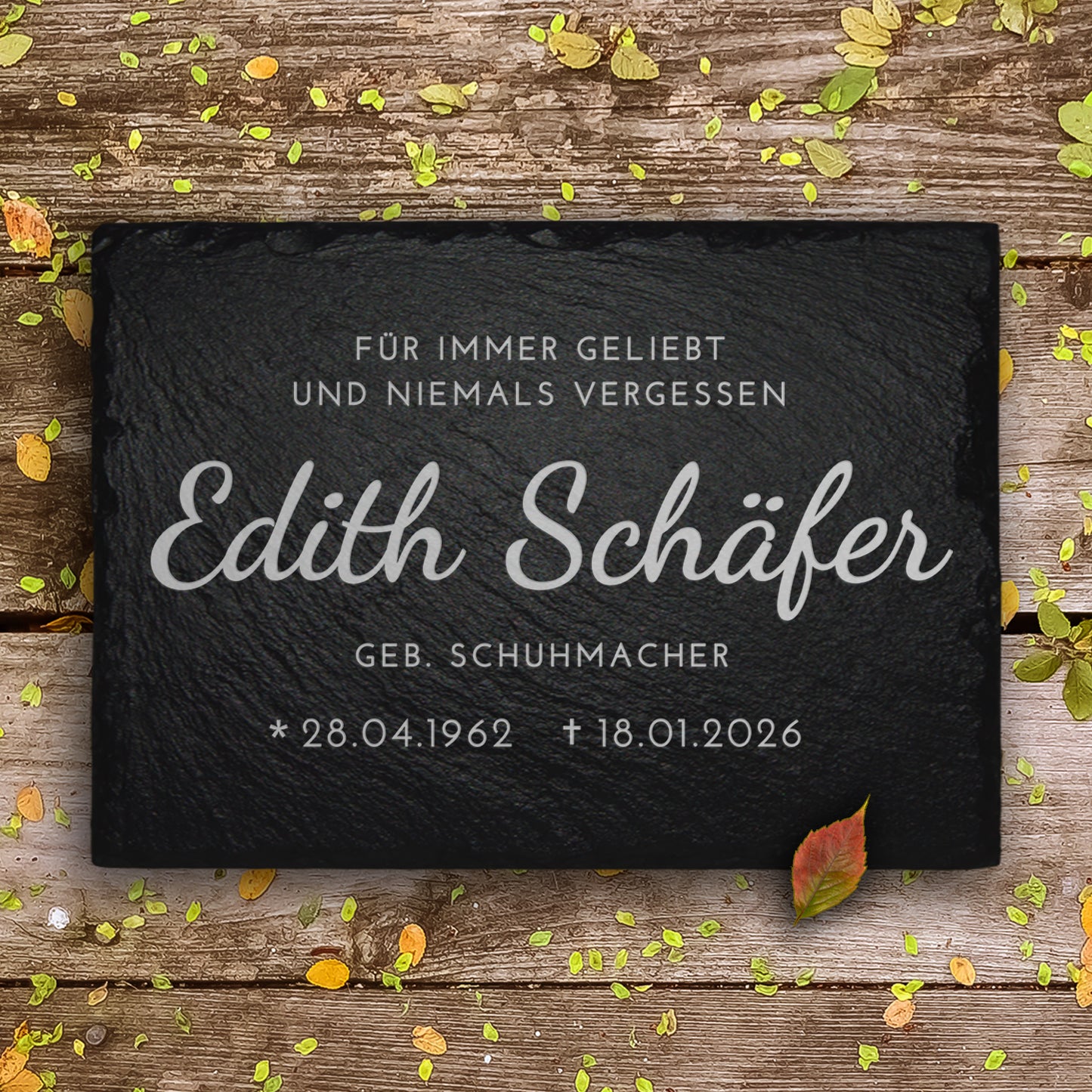 Grabsteinplatte aus Schiefer für Erd- und Urnengrab inkl. Beschriftung. MEMORIAM Gedenktafeln.