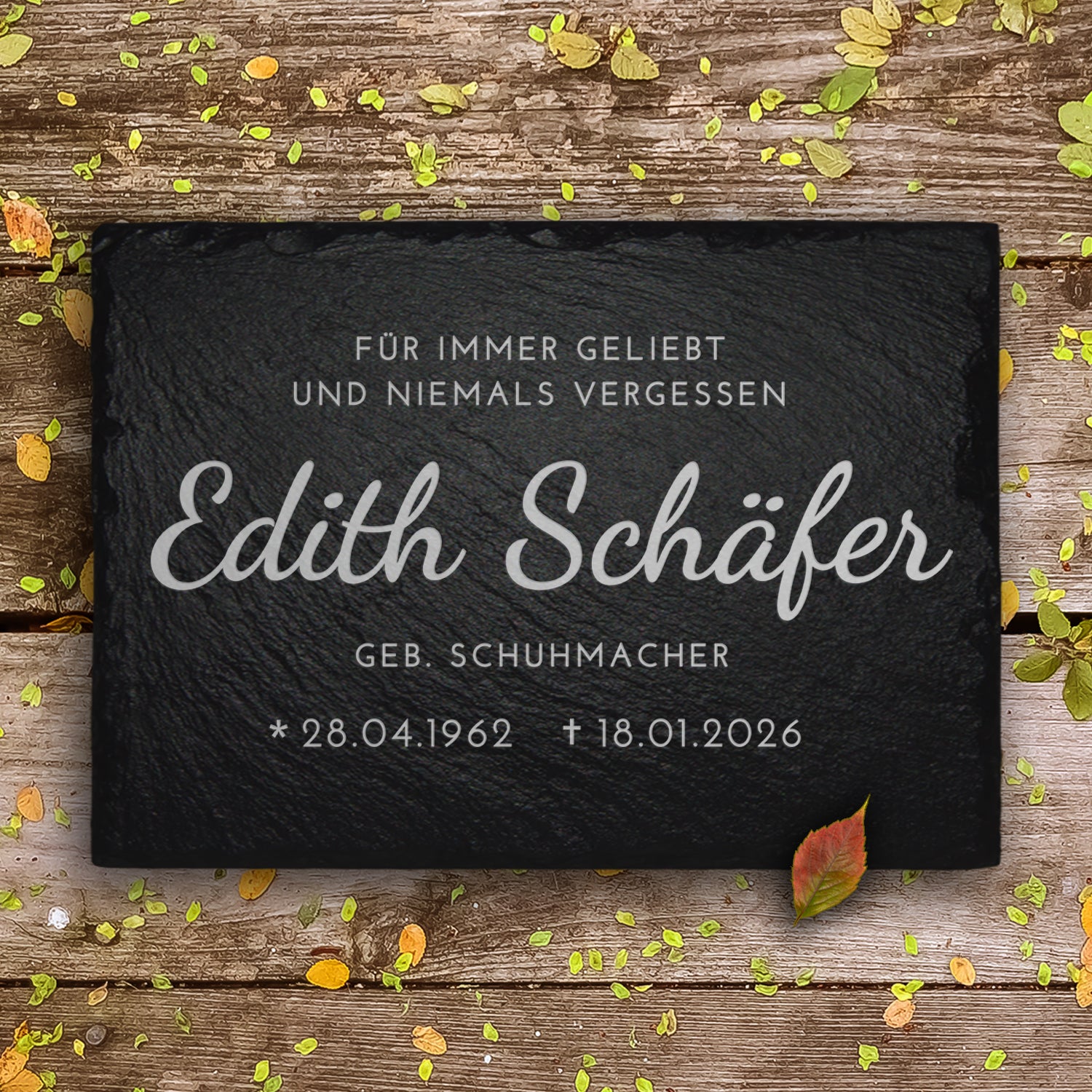 Grabsteinplatte aus Schiefer für Erd- und Urnengrab inkl. Beschriftung. MEMORIAM Gedenktafeln.