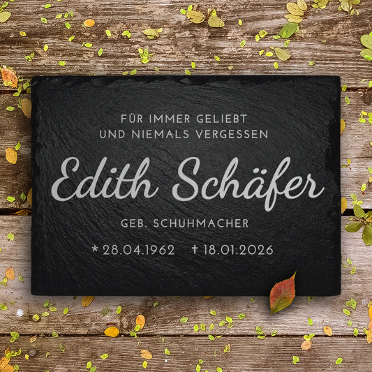 Grabsteinplatte aus Schiefer für Erd- und Urnengrab inkl. Beschriftung. MEMORIAM Gedenktafeln.