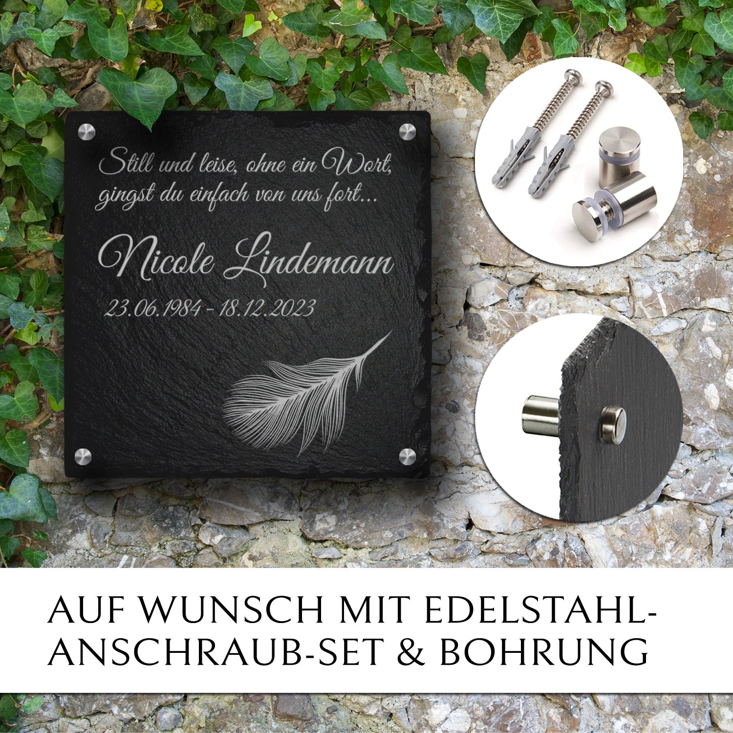 Grab Gedenktafel 30 x 30 für Einzel- oder Familiengrab von MEMORIAM.