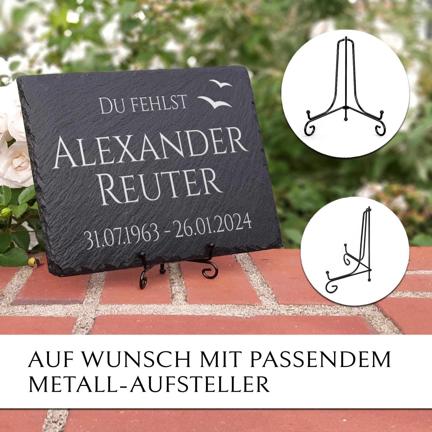 Trauer- & Gedenkstein 30x20 inkl. Flügel & Beschriftung | MEMORIAM.