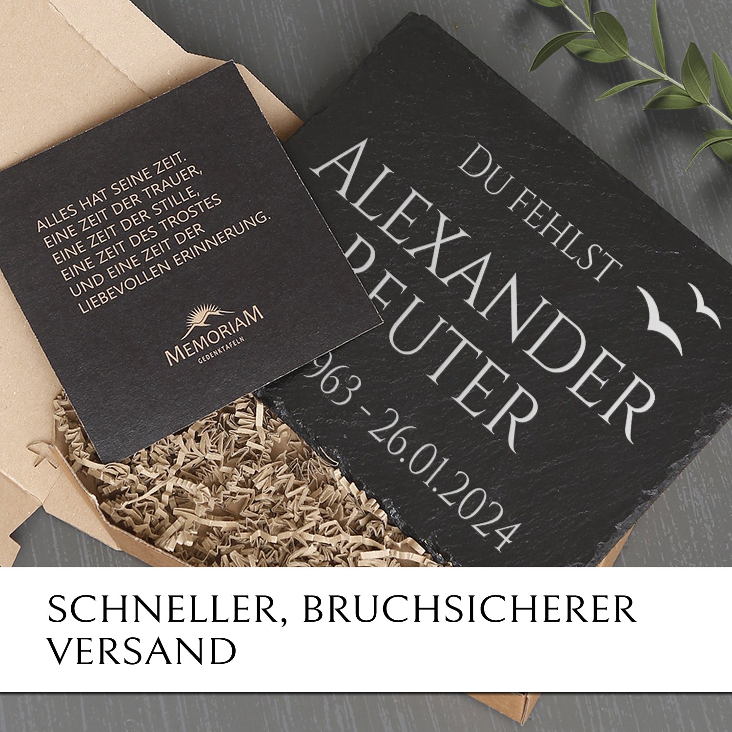 Trauer- & Gedenkstein 20x30 mit Flügel & Gravur online kaufen |MEMORIAM.