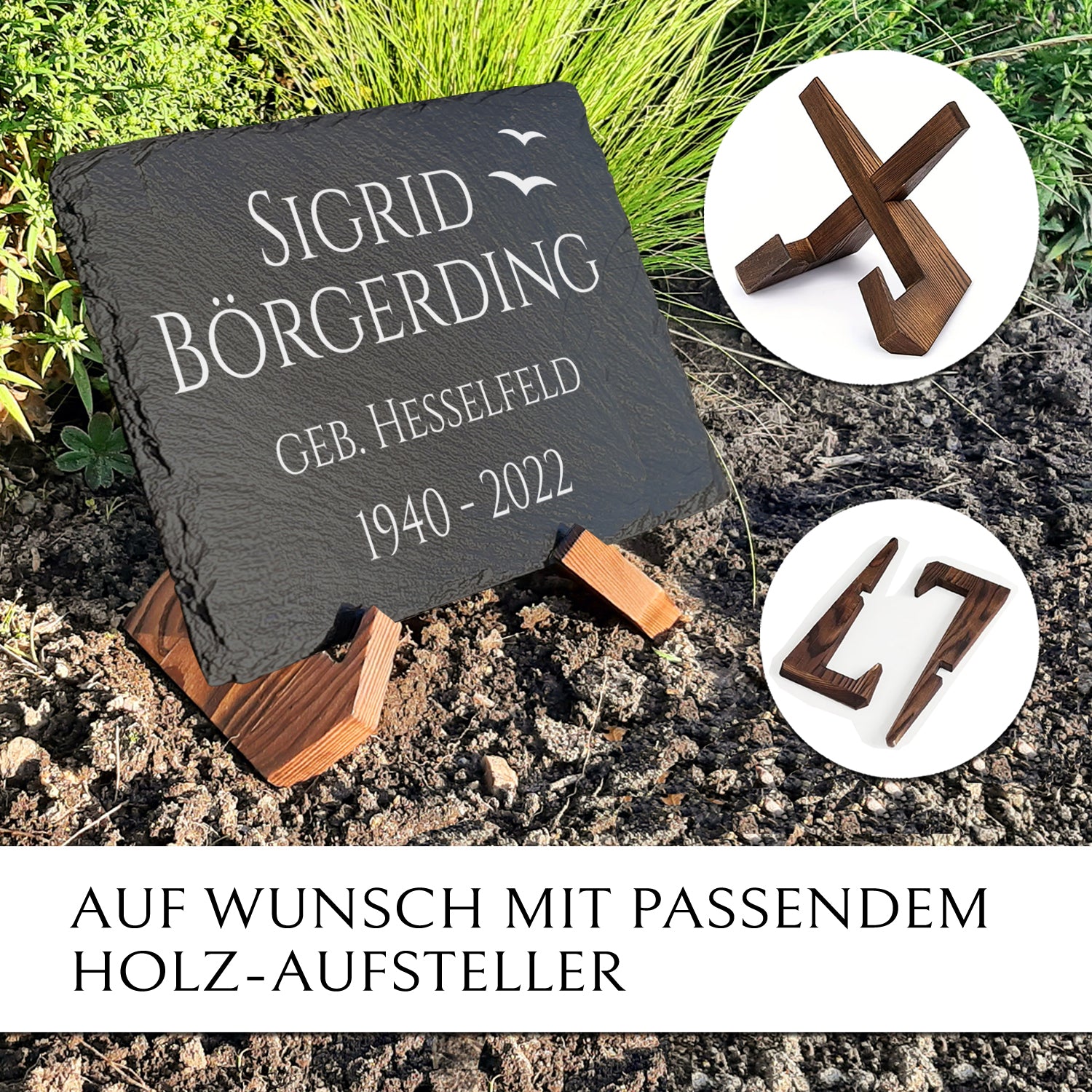 Trauer- & Gedenkstein 30x40 mit Flügel und Text nach Wunsch | MEMORIAM.