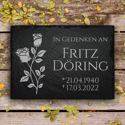 Grabplatte 20x30 cm mit Rose & Inschrift von MEMORIAM.