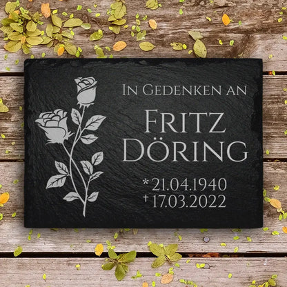Grabplatte Rose in 40x30 cm für Erd- und Urnengrab von MEMORIAM Gedenktafeln.