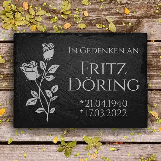 Grabplatte Rose in 40x30 cm für Erd- und Urnengrab von MEMORIAM Gedenktafeln.