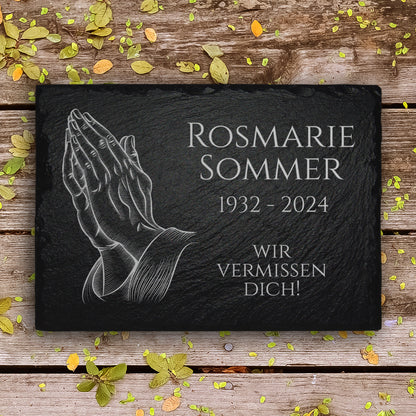 Grabplatte 20x30 cm “Betende Haende“ & Inschrift von MEMORIAM.