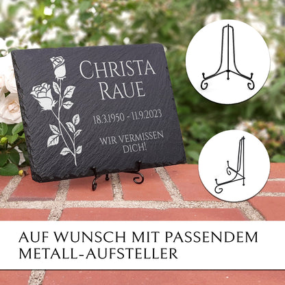 Grabplatte 30x20 cm mit Rose & Gravur von MEMORIAM.