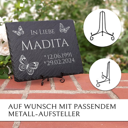 Gedenk- & Trauerstein 30x20 inkl. Schmetterling & Beschriftung | MEMORIAM.