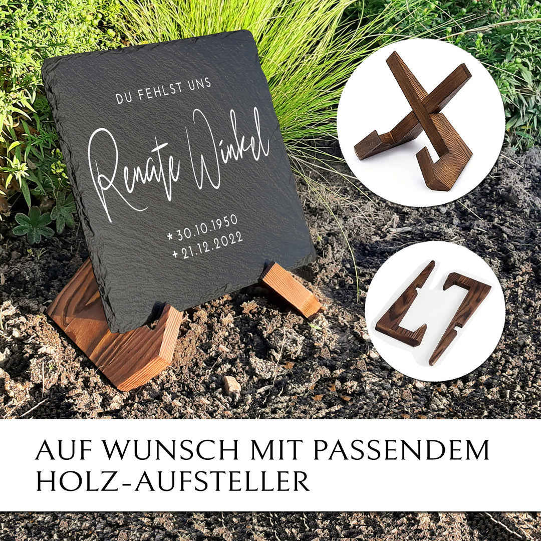 Grabplatte Urnengrab 25x25 cm. Aus Schiefer mit Inschrift nach Wunsch.  MEMORIAM Gedenktafeln. 