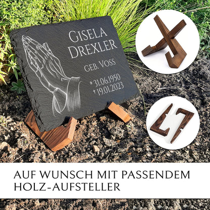 Grabplatte 30x40 cm “Betende Haende“ & Beschriftung von MEMORIAM.
