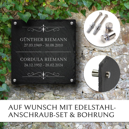 Grabplatte mit Anschraub-Set zur Befestigung an einen Familiengrabstein | MEMORIAM Gedenktafeln .