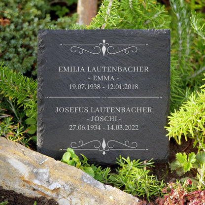 Kleine Familiengrab-Grabplatte in 20x20 cm und Doppel-Inschrift | MEMORIAM Gedenktafeln.