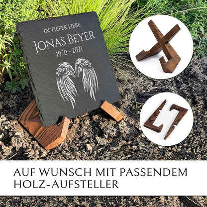 Grabplatte Urnengrab 30x30 mit Engel-Flügel Gravur und Text | MEMORIAM.