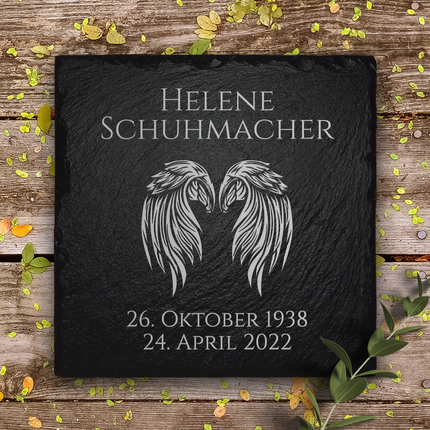 Grabplatte Urnengrab 20x20 inkl. Engel-Flügel Gravur & Inschrift | MEMORIAM.
