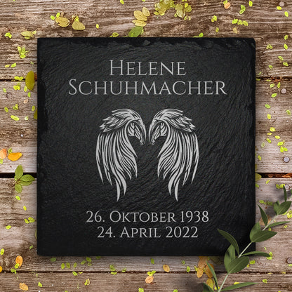 Grabplatte Urnengrab 20x20 inkl. Engel-Flügel Gravur & Inschrift | MEMORIAM.