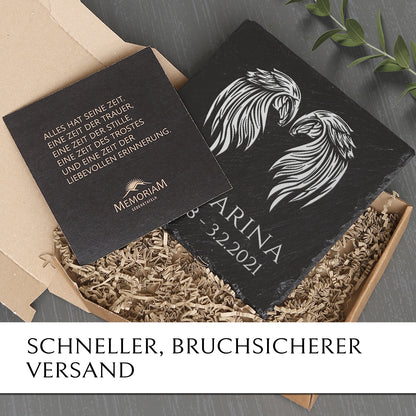 Grabplatte Urnengrab 25x25 mit Engel-Flügel & Gravur online kaufen | MEMORIAM.