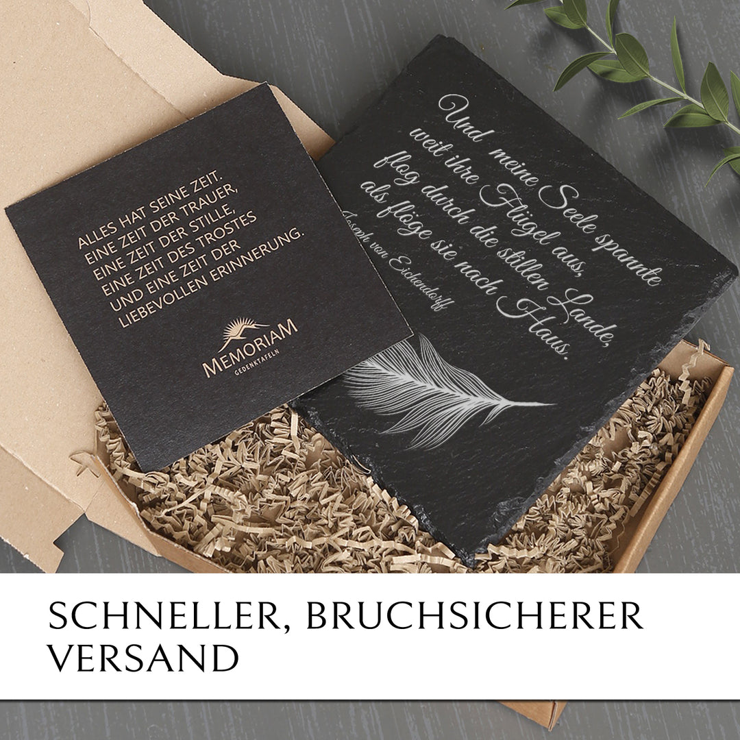 Grabschmuck günstig online bestellen | Design Feder von MEMORIAM Gedenktafeln.